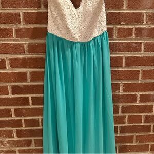 Filly Flair Maxi Dress Womens Large White Teal‎ Lace Chiffon
